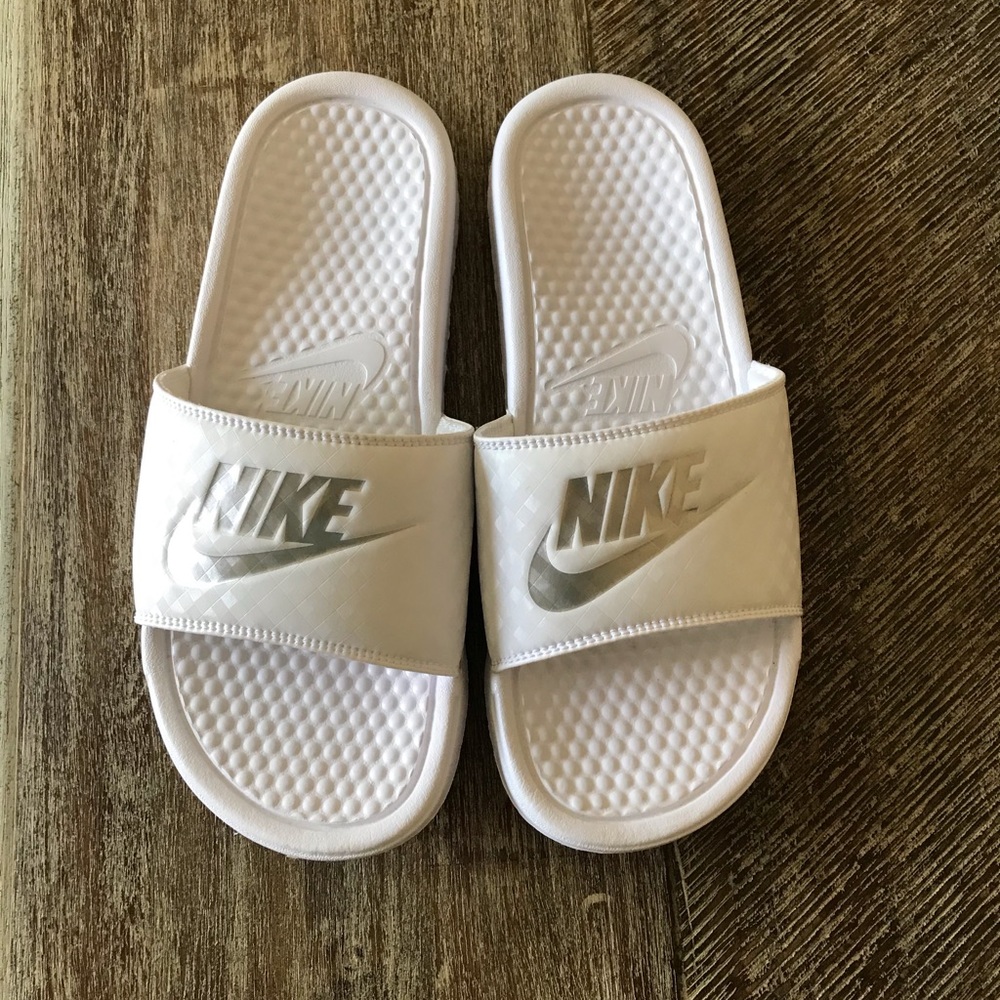 White Nike Slides